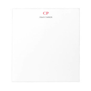 Klassiek Monogram Professioneel Eenvoudig Rood Wit Notitieblok