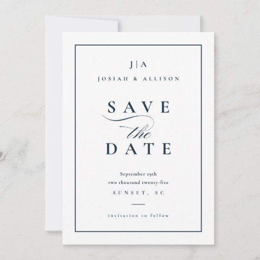 Klassiek Monogram QR Code Foto Bruiloft Save The Date (Voorkant)