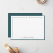 Klassiek Monogram Rook Groene Rand Stationery Notitiekaartje (Voorkant / Achterkant in situ)