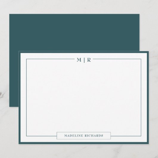 Klassiek Monogram Rook Groene Rand Stationery Notitiekaartje (Voorkant / Achterkant)