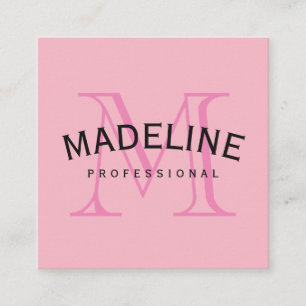 Klassiek monogram roze met boogtekst vierkante visitekaartje