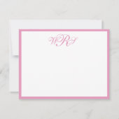 Klassiek monogram roze notitiekaartje (Voorkant)