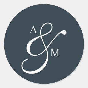 Klassiek Monogram Script Ampersand Wedding Cl Ronde Sticker
