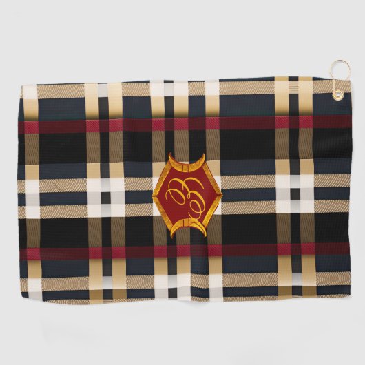 Klassiek monogram stijlvol, zwart rood en beige golfhanddoek (Horizontaal)