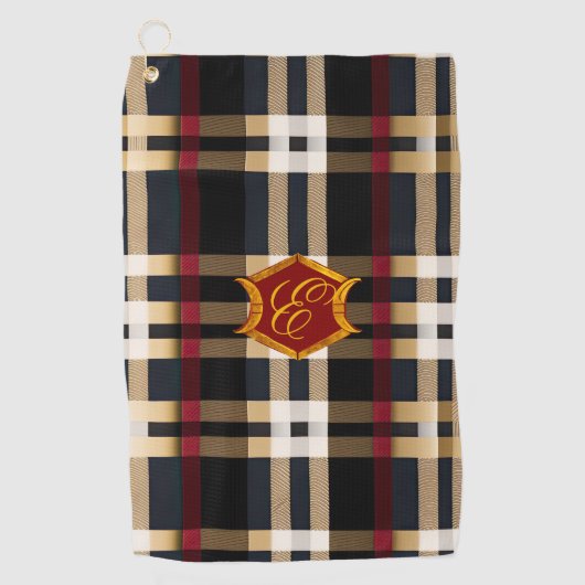 Klassiek monogram stijlvol, zwart rood en beige golfhanddoek (Voorkant)