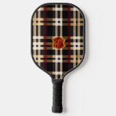 Klassiek monogram stijlvol, zwart rood en beige pickleball paddle (Achterkant)