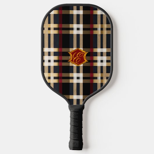 Klassiek monogram stijlvol, zwart rood en beige pickleball paddle (Achterkant)