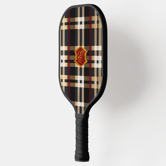 Klassiek monogram stijlvol, zwart rood en beige pickleball paddle (Links)