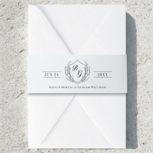 Klassiek monogram vintage wapen licht koel grijs uitnodigingen wikkel