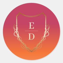 Klassiek Monogram Viva Magenta Gradient Golden Ronde Sticker