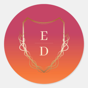 Klassiek Monogram Viva Magenta Gradient Golden Ronde Sticker