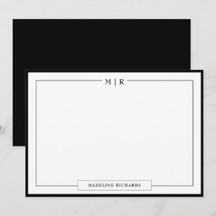 Klassiek Monogram Zwart Rand Stationery Notitiekaartje