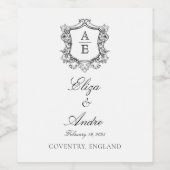 Klassiek Monogram Zwart-wit Bruiloft Wijn Lab Wijn Etiket (Enkel label)