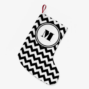 Klassiek Monogram Zwarte En Witte Patroon Kleine Kerstsok