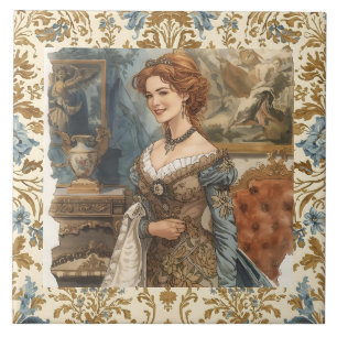 Klassiek, mooie dame met bloemrijke elegantie tegeltje
