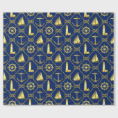 Klassiek Nautical Gold Blue Cadeaupapier (Vlak)