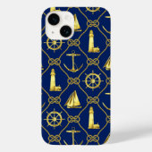 Klassiek Nautical Gold Blue Case-Mate iPhone Case (Achterkant)