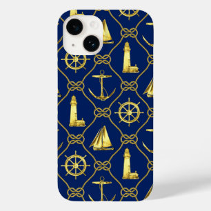 Klassiek Nautical Gold Blue Case-Mate iPhone 14 Hoesje