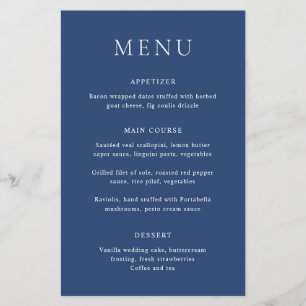 Klassiek Navy Blauw Elegant Budget Bruiloftsmenu Flyer