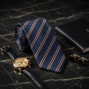 Klassiek Navy Blauw en Koper Gestreepte Speld Stip Stropdas