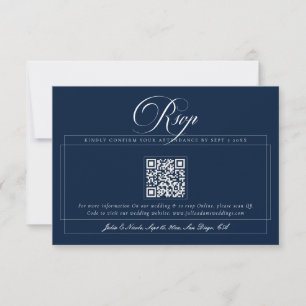 Klassiek Navy Blauwe Ivoor Calligrafie QR Bruiloft RSVP Kaartje