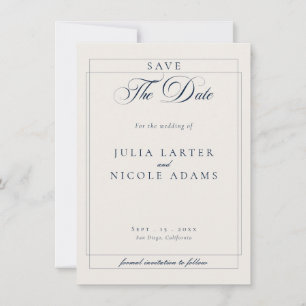 Klassiek Navy Blauwe Ivoren Calligrafie Foto Bruil Save The Date