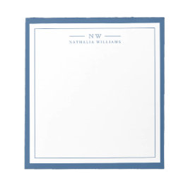 Klassiek Navy Blauwe Twee Rand Monogram Gelinieerd Notitieblok