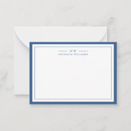 Klassiek Navy Blauwe Twee Rand Monogram Gelinieerd Notitiekaartje