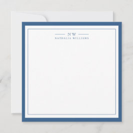 Klassiek Navy Blauwe Twee Rand Monogram Gelinieerd Notitiekaartje