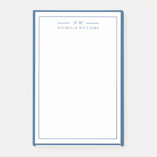Klassiek Navy Blauwe Twee Rand Monogram Voering Post-it® Notes