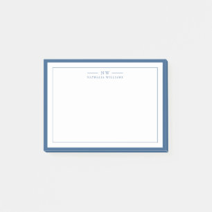 Klassiek Navy Blauwe Twee Rand Monogram Voering Post-it® Notes