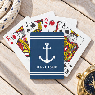 Klassiek Navy Nautilus Anker Achternaam Monogram Pokerkaarten