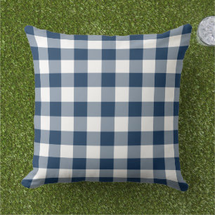 Klassiek Navy Wit Gingham Plaid Rut Buitenkussen