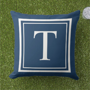 Klassiek Navy Wit Vierkant Frame Monogram Buitenkussen