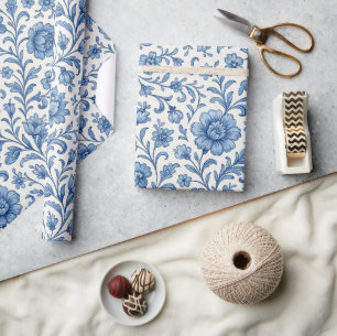 Klassiek Nederlands Delfts Blauw Bloemen Kunstpatr Cadeaupapier