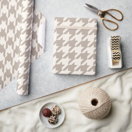 Klassiek neutraal ivoor taupe houndstooth patroon cadeaupapier (Crafts)