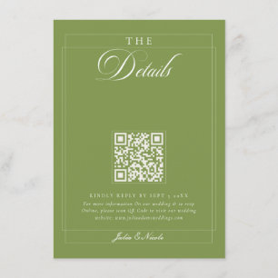 Klassiek Olijfgroen Ivoor Calligrafie QR Details Informatiekaartje