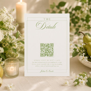Klassiek Olijfgroen Ivoor Calligrafie QR Details Informatiekaartje