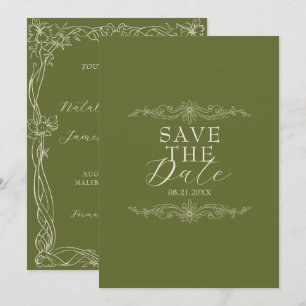 Klassiek Olijfgroen Romantisch Oude Rijke Bruiloft Save The Date
