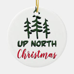 Klassiek Omhoog Noord Kerstmis rustieke evergreens Keramisch Ornament
