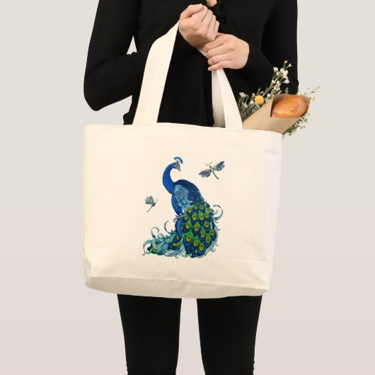 Klassiek ontwerp voor pacock en dragonfly grote tote bag (Voorkant (product))