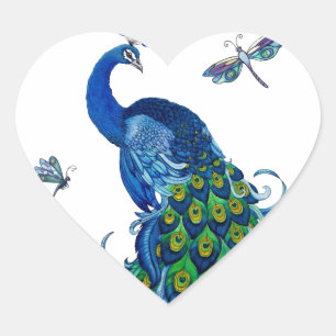 Klassiek ontwerp voor pacock en dragonfly hart sticker