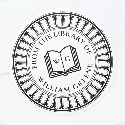 Klassiek Open Boek Monogram Ex Libris Boekplaat Ronde Sticker