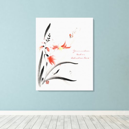 Klassiek-oraal chinese sumi-e inktbloemen schilder canvas afdruk (Insitu (Houten vloer))