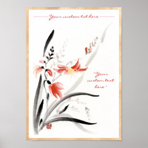Klassiek-oraal chinese sumi-e inktbloemen schilder poster