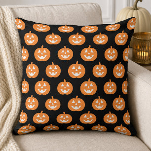 Klassiek Oranje Jack o Lantern Patroon Zwart Kussen