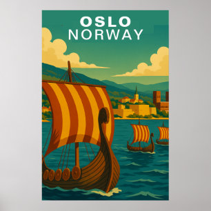 Klassiek Oslo Noorwegen Scandinavisch Haven Reis Poster