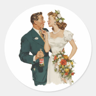 Klassiek Oud Bruidspaar Romantisch Moment Ronde Sticker