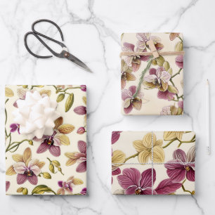 klassiek Paarse beige orchidee botanisch Inpakpapier Vel