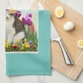 Klassiek paasontwerp met kat in een Pet-feestdag Theedoek (Quarter Fold)